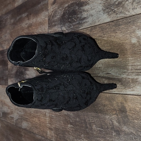 Kelly & Katie Black Lace Heel Ankle Boots - Picture 3 of 7